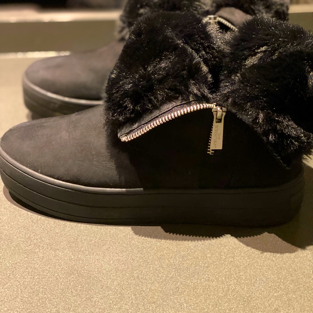 J/SLIDES
Trulie Faux Fur-Lined Microsuede Sneaker Booties